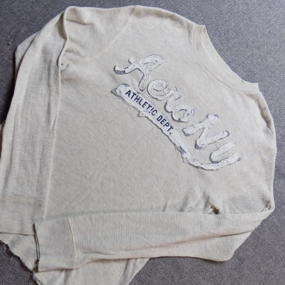 Aeropostale Thermal Shirt Mens M White Good Distressed Aero NY Waffle Knit Tee